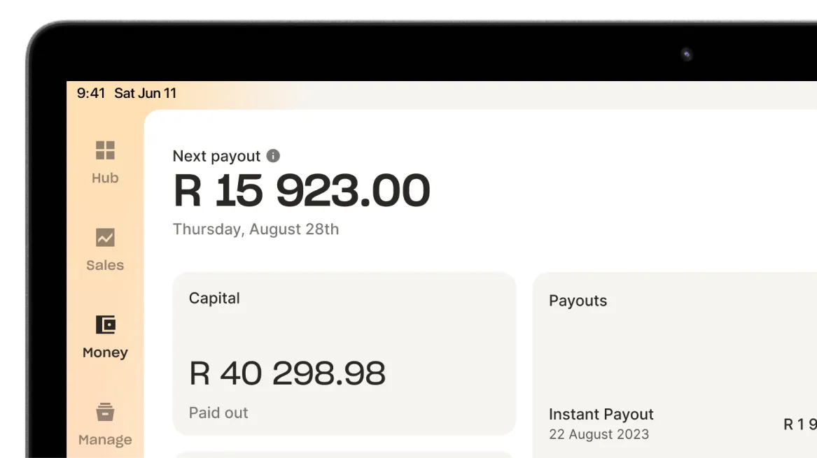 A dashboard displaying the next payout, paid-out balance and Instant Payout information.