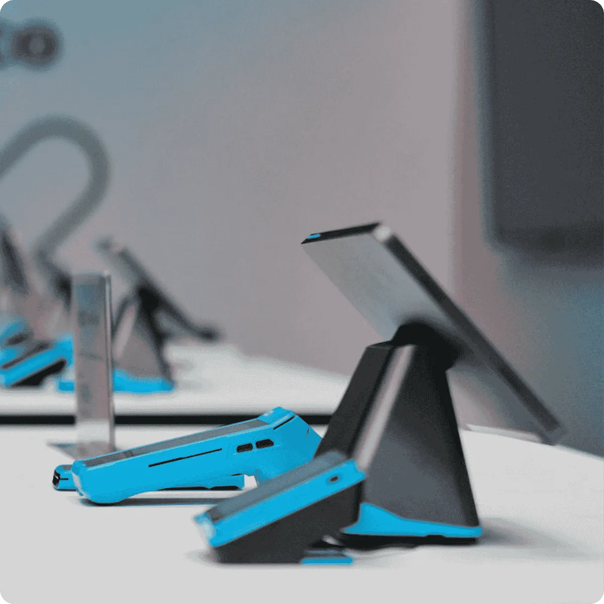 Point of sale devices on a counter.