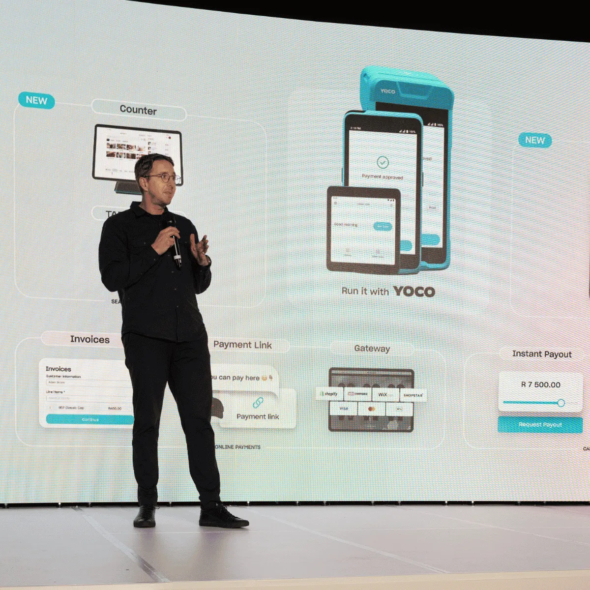 Presenting point of sale products and business tools on stage