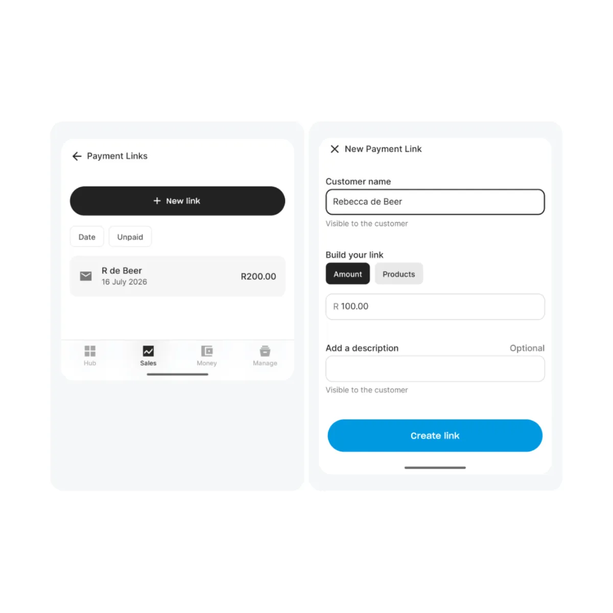 Payment link screen white background