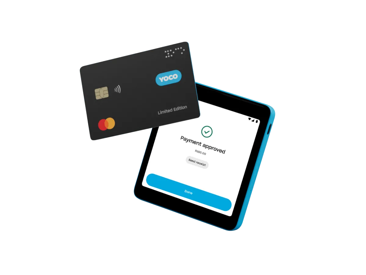Yoco Neo Touch payment terminal showing a payment approved screen.