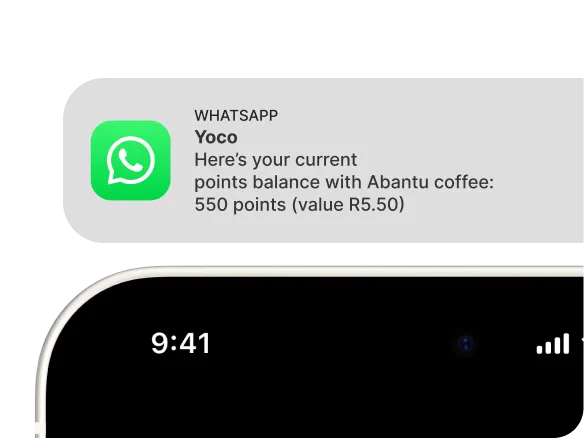 Customer checks their Yoco Loyalty points balance through WhatsApp without needing to download an app or log in.