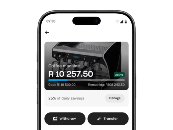 Savings goal for equipment showing the current balance, target amount and progress towards the goal.
